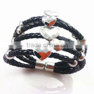 YB254 2013fashion and popular real leather braclets &stainless steel