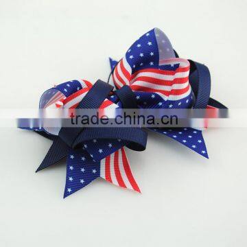 Unique Design America Flag Big Bowknot Shape Hair Accessories Silk Ribbon Hair Pins photo-3