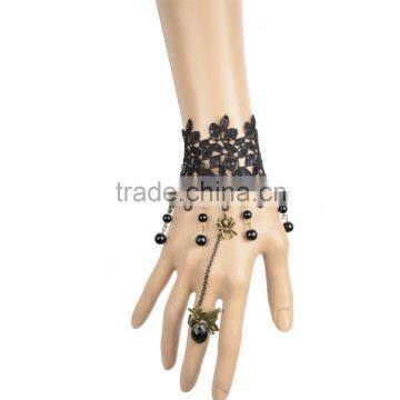 Unique Women Alloy Spider Lace Bracelet with Alloy Chain Bat Ring