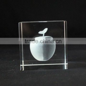 2016 3D square apple shaped crystal glass Christmas gift