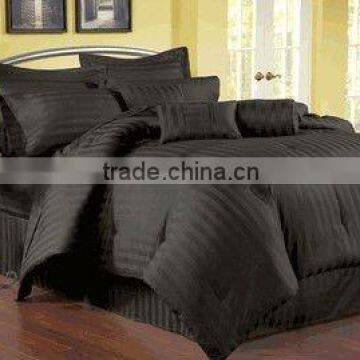 100% cotton sateen stripe 500 thread count cotton comforter set Black