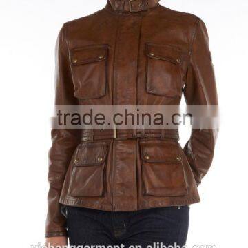 Stylish cognac leather jacket women