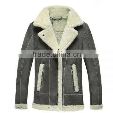 Sheepskin Shearling with Lamb Fur Collar Leather Jacket For Women