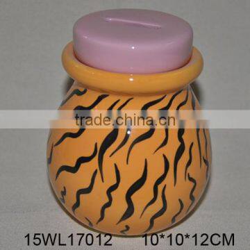 Unique design ceramic coin bank / money bank with zebra-stripe painting