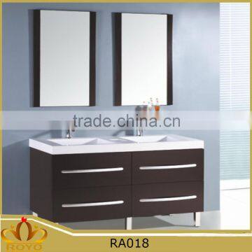 Cheap modern double basin sink free standing MDF bathroom vanity cabinet RA018