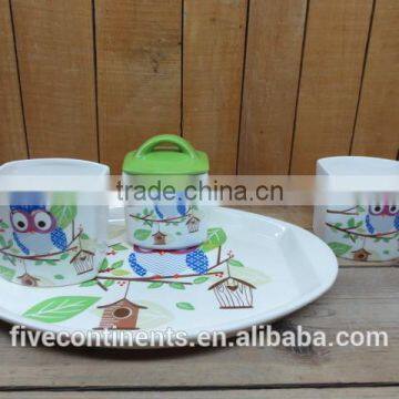 New owl big cup with sugar pot and saucer set tea set