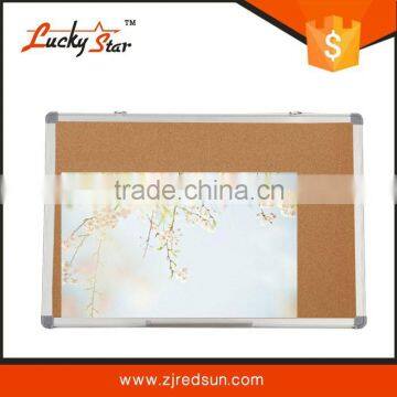 2015 high quality lockable cork notice board with whiteboard magnetic sticker