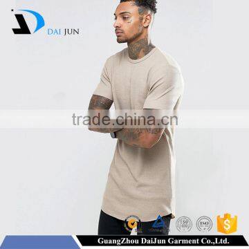 New arrival no logo custom cotton men long line khaki scoop bottom t shirt