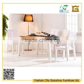 marble top wood frame dining tables with metal edge banding