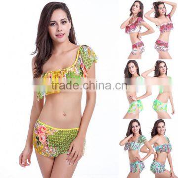 S-2L,2016 luury sey swimsuit burst flounce shoulder high grade mesh breathable Bikini