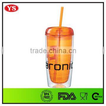16oz Insulated Double Wall Plastic Promotional Coffee Tumbler With Straw