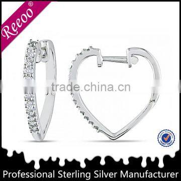 sterling silver cz hoop earrings laser cut silver heart earrings china silver earring