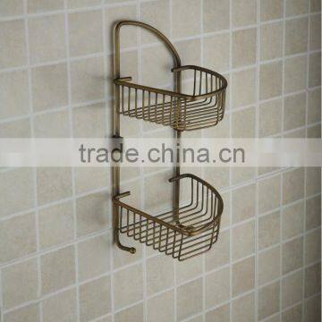 Antique Bronzed Storage Holder, Trapezoid Brass Shower Basket,Dual Tier Bathroom Accessories