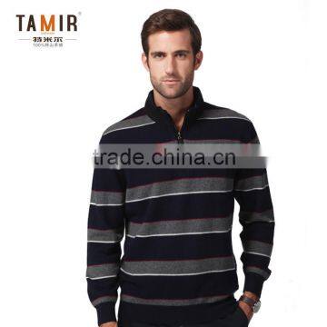 Cashmere Knit Winter Men Pullover Jacquard Sweater, Black Striped Cashmere Sweater