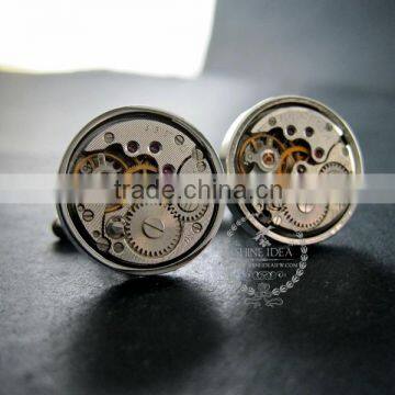 18mm vintage style steam punk watch movement core rhodium,metal gun black fashion cuff links 6600066