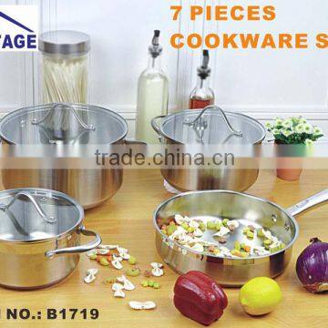 Popular modern kitchen cabinet item Tri-ply cookware set with cast stainless steel handle