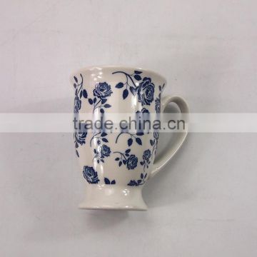 Flower Printed Ceramic Coffee Mug With Big Handle Unique Shape Ceramic Coffee Mugs Keep Cup Coffee Mug