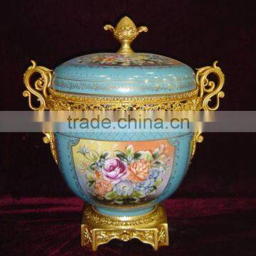 Luxury Royal Style Gilt Brass Soup Pot, Excellent Hand Painted Porcelain With Gold Plated Bronze Handle and Base Stockpot photo-6