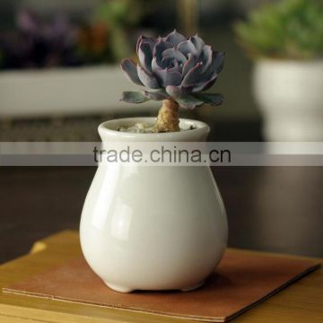 Attractive indoor glazed white ceramic small flower pots