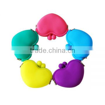 custom logo heart shape silicone rubber coin purse