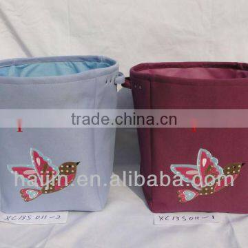 fashion canvas storage basket with embroderied pattern