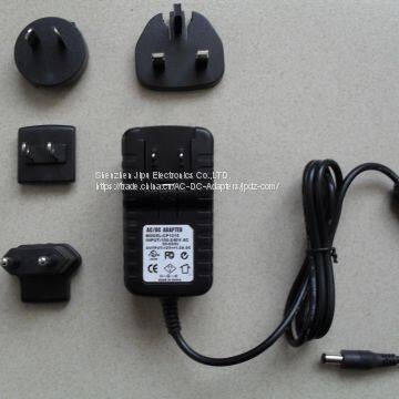 12V 1.5A Interchangeable plug Power Adapter ,USA/AU/EU/UK Plugs LED Light strips,CCTV Camera