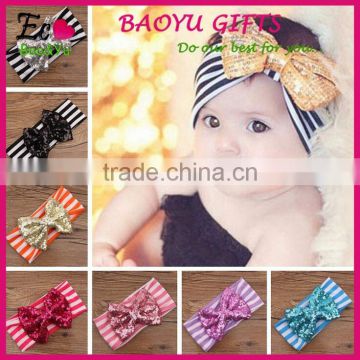 Sequin Bow Stripe Cotton knot headband baby headband wholesale