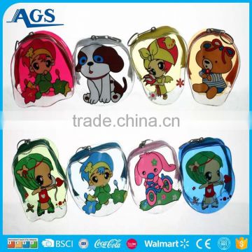 Cartoon lovely design zipper trasparent bag for girl