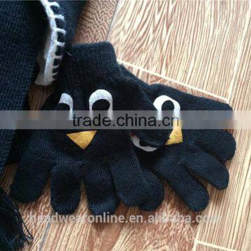 Hot Sell Fashion Embroidery Knitted Hat Suit With Scarf And Gloves