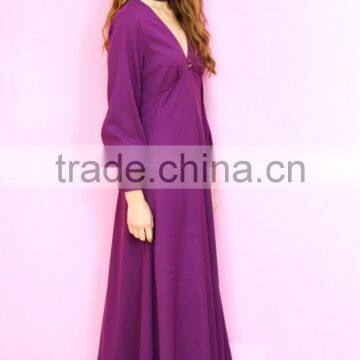 1970s Vintage Purple High Neck Maxi Dresses With Gold Trim HSd7287 photo-3