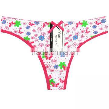 Flower Printing Underwear Breathable Cotton T-back Sexy Thong photo-2