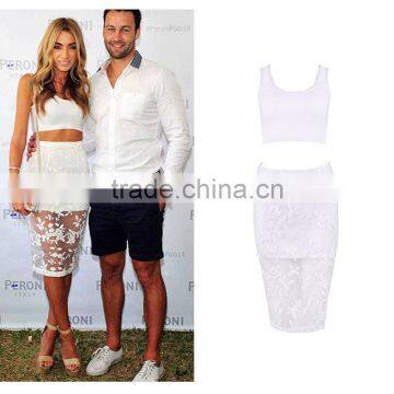 White 2 Pieces Sexy Lace Knee Length Women's HL Bandage Party Clubwear Dress