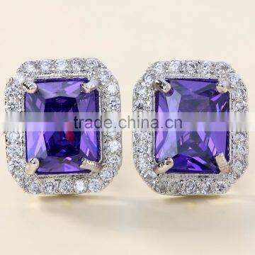Amethyst Women Purple Zircon Platinum Plated Stud Earring photo-2