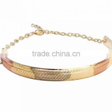 Three Tone Plated Bangle Bracelet With Extension Link Chain