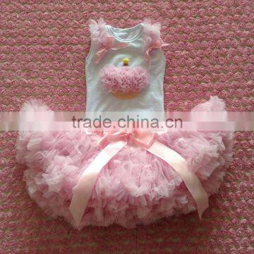 New Design Little Girls Boutique Remake Clothing Sets Cotton Top Matching Chiffon Fluffy Tutu Skirt for Baby Girls