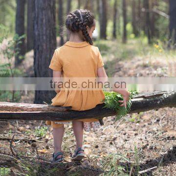 Classic Peter Pen Collar Mustard Linen Girl Child Dress Doild Kid Dress photo-3