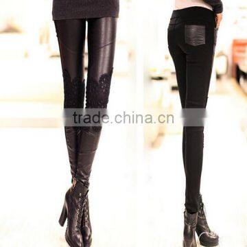 EY0074L Wholesale Women Winter Legging Black PU Leather Leggings