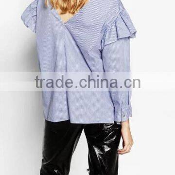 Runwaylover EY2388B 2017 New Style Ladies Fashion Falbala Stripe Blouse photo-4