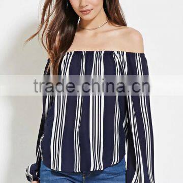 2016 Hot Sale Yarn Dyed Cotton Summer Fashion off Shoulder Long Sleeve Ready Made Blouse photo-5