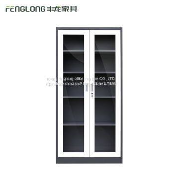 Steel office commercial furniture 2 swing glass door filing storage cabinet