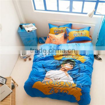 Hot anime One Piece bedding set hot selling model, One Piece 3D Zoro design cotton bedding set, best gift for boys