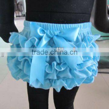 Solid Color Cotton/Satin Bloomer Ruffles Baby Diaper Cover With Ribbon Bows For Kids