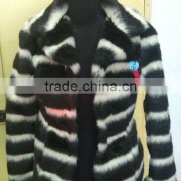 2015 fashion stripe fake&faux fur coats