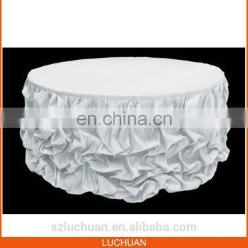 High Quality Ruffle Satin White Customized Size Table Skirt Desgins