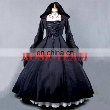 Rose Team-Free Shipping Custom-made Gothic Punk Dress Black Tafetta Medieval Victorian Dress Costume w/ Hat