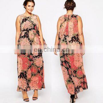 China Supplier Plus Size Maxi Dress in Floral Print Fat Women Maxi Long Chiffon Dress