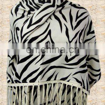 Silk Pashmina With Leather Sued Trim Shawls photo-3
