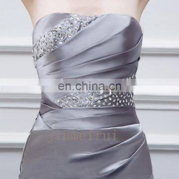 Hot Sale 2017 Long Cheap Bridesmaid Dresses Strapless Lace-up Back Mermaid Evening Dresses Beaded Ctystals Prom Dresses photo-5