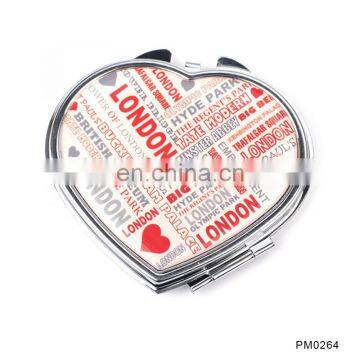 Disney Audited Factory Fancy Folding Personalized Cosmetic Heart Shape Floral PU Pocket Mirror