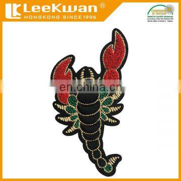 red chenille embroidery lobster with metal thread patch